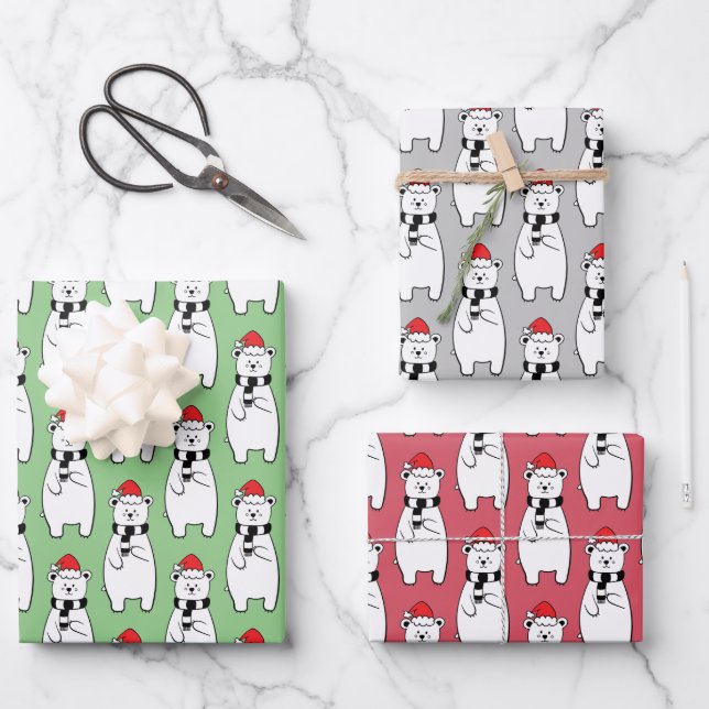 Feuille De Papier Cadeau Ours blancs de Noël (Recto)