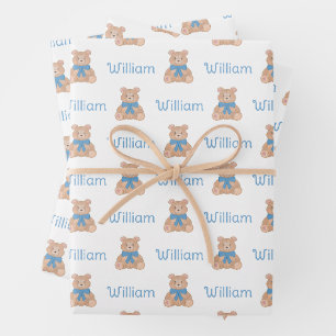 Feuille De Papier Cadeau Ours en peluche bleu doux avec Baby shower en chau