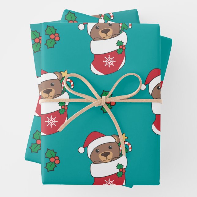 Feuille De Papier Cadeau Ours Noël Hiver Animaux Vacances Ours (En situation)