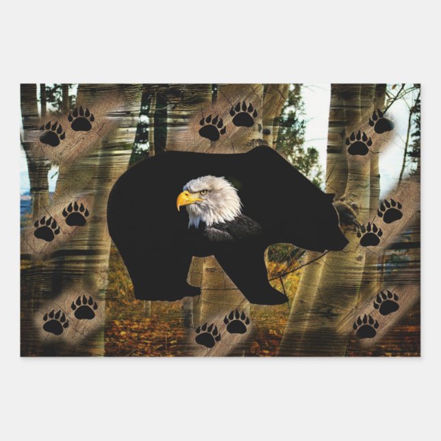 Feuille De Papier Cadeau Ours noir Aigle sauvage (Devant)