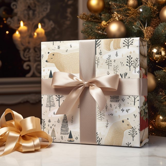 Feuille De Papier Cadeau Ours polaires de Noël moderne (Créateur téléchargé)