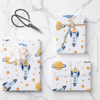 Feuille De Papier Cadeau outer space Wrapping Paper Flat Sheet Set of 3