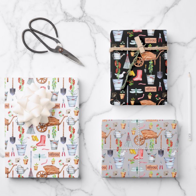 Feuille De Papier Cadeau Outils de jardin (Recto)