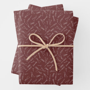Feuille De Papier Cadeau Outils esquissés sur Sangria