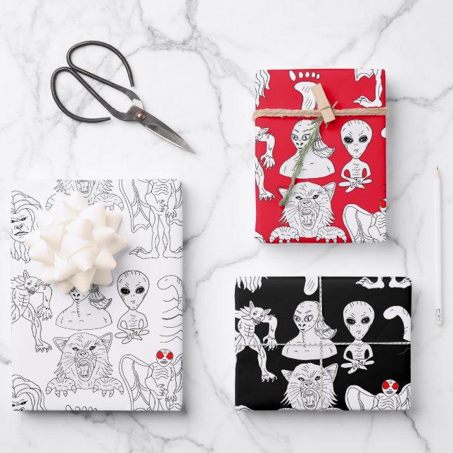 Feuille De Papier Cadeau OVNI, Alien, Bigfoot, Mothman, Dogman, Cryptides (Recto)