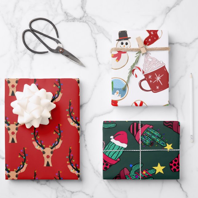 Feuille De Papier Cadeau Pack d'illustrations de personnages de Noël festif (Recto)