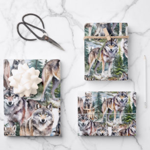 Feuille De Papier Cadeau Pack Forêt De Bois De Loups