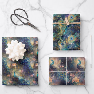 Feuille De Papier Cadeau Pacock Floral