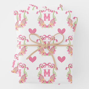 Feuille De Papier Cadeau Pagaie rose et vert Pickleball Monogram Crest