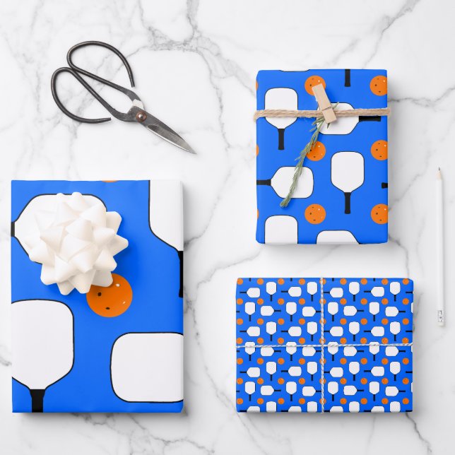 Feuille De Papier Cadeau Pagaies De Pickleball, Ballons De Pickleball Orang (Recto)