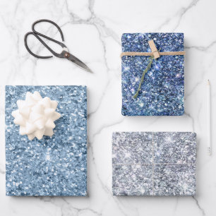 Feuille De Papier Cadeau Paillettes Argentées Bleu Glam Style Tendance 