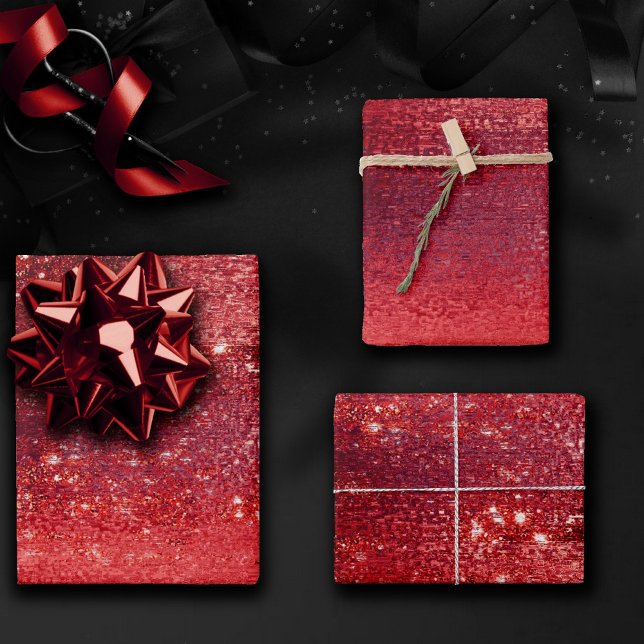 Feuille De Papier Cadeau Paillettes Brillantes | Faux Éclat Rouge Cramoisi  (Créateur téléchargé)