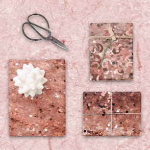 Feuille De Papier Cadeau Paillettes de strass doré rose vue 3D 