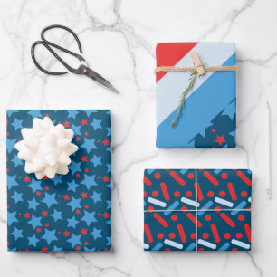Feuille De Papier Cadeau Paillettes Etoiles Rayures Patriotiques Bleu