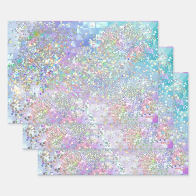 Feuille De Papier Cadeau Paillettes iridescentes holographiques de sirène s (Lot)