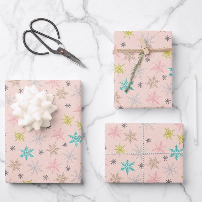 Feuille De Papier Cadeau Paillettes rose Turquoise Lime Vert Gris (Recto)