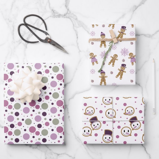 Feuille De Papier Cadeau Pain d'épée violet moderne de Noël (Recto)