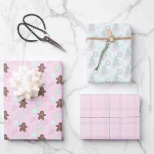 Feuille De Papier Cadeau Pain d'épice de Noël rose pâle