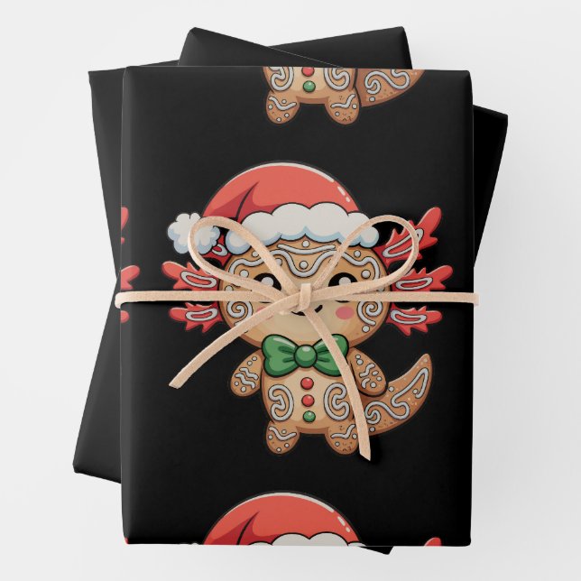 Feuille De Papier Cadeau Pain d'épices Axolotl Noël Noël Noël Famille de ju (En situation)