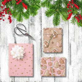 Feuille De Papier Cadeau Pain d'épices de Noël Hommes Maison Arbres Étoiles