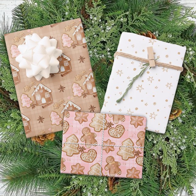Feuille De Papier Cadeau Pain d'épices d'hiver Cute Stars Fun Noël (Créateur téléchargé)