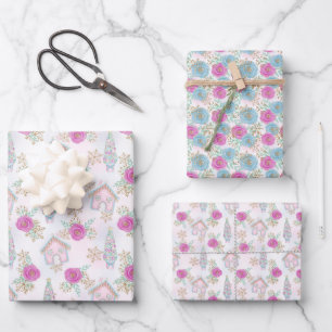 Feuille De Papier Cadeau Pain d'épices rose Noël