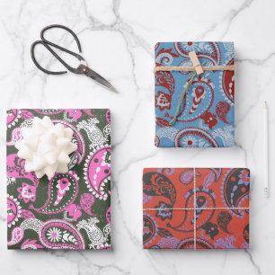 Feuille De Papier Cadeau Paisley Linocut traditionnel Pack Variété