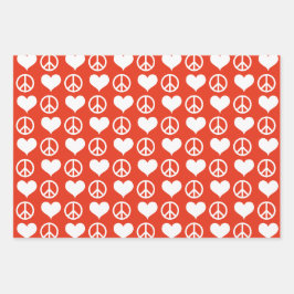 Feuille De Papier Cadeau Paix moderne + Amour Rouge Blanc Noël