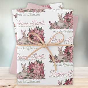 Feuille De Papier Cadeau Paix sur Terre Rabbit en Fleurs Noël Wrappin