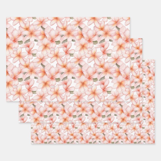 Feuille De Papier Cadeau Pale Pink Plumeria Frangipani Flower (Lot)