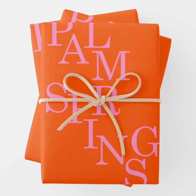 Feuille De Papier Cadeau Palm Springs Orange Et Rose (En situation)