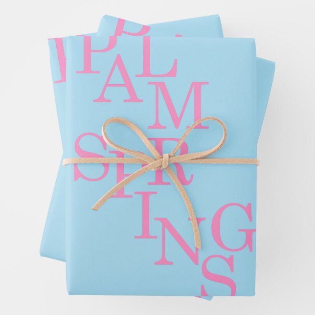 Feuille De Papier Cadeau Palm Springs Rose Et Bleu (En situation)