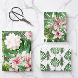 Feuille De Papier Cadeau Palmier Tropical Et Fleurs Plumeria