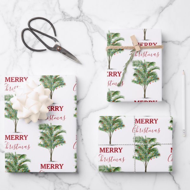 Feuille De Papier Cadeau Palmier Tropical Noël Arbre de Noël (Recto)