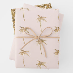 Feuille De Papier Cadeau Palmier Tropical Parties scintillant Or