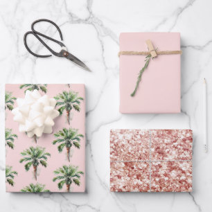 Feuille De Papier Cadeau Palmier Tropical Rose-Brut