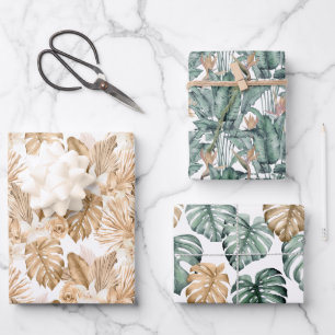 Feuille De Papier Cadeau Palmiers Monstera Gold Tropical
