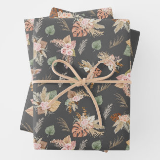 Feuille De Papier Cadeau Pampas Grass & Flowers sur gris foncé