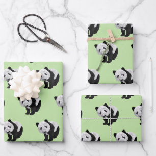 Feuille De Papier Cadeau Panda Cub Green