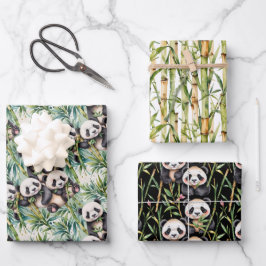 Feuille De Papier Cadeau Pandas mignons et bambou
