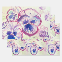 Feuille De Papier Cadeau Pansies Pansy Fleur violet Rose floral