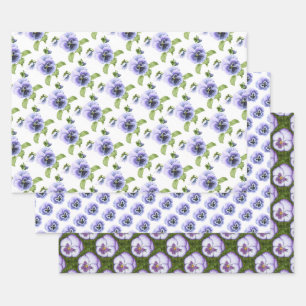 Feuille De Papier Cadeau Pansies violettes Art botanique floral