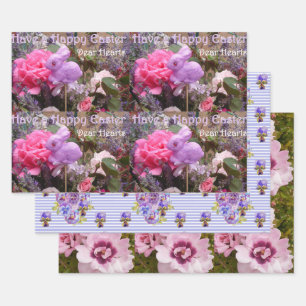 Feuille De Papier Cadeau Pansons de lapin de Pâques Rose de Shabby pourpre