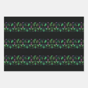 Feuille De Papier Cadeau Paon Cristal Rayé Noir Vert Motif