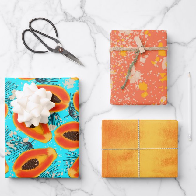 Feuille De Papier Cadeau Papaya tropicale (Recto)
