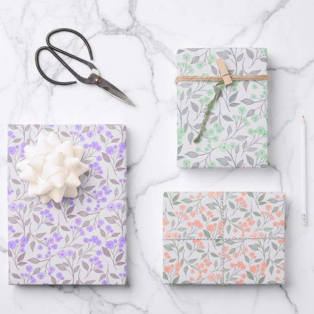 Feuille De Papier Cadeau Papel de regalo floral  (Recto)