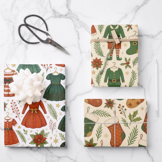 Feuille De Papier Cadeau Papel de Regalo Ropa de Navidad (Recto)