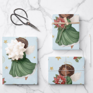 Feuille De Papier Cadeau Papiers cadeaux Anges au Poinsettia de Noël