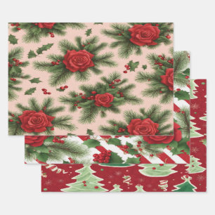 Feuille De Papier Cadeau Papiers cadeaux de Noël + en rouge et vert