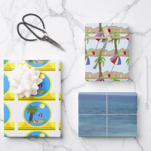 Feuille De Papier Cadeau Papiers d'emballage de plage et d'océan (Recto)